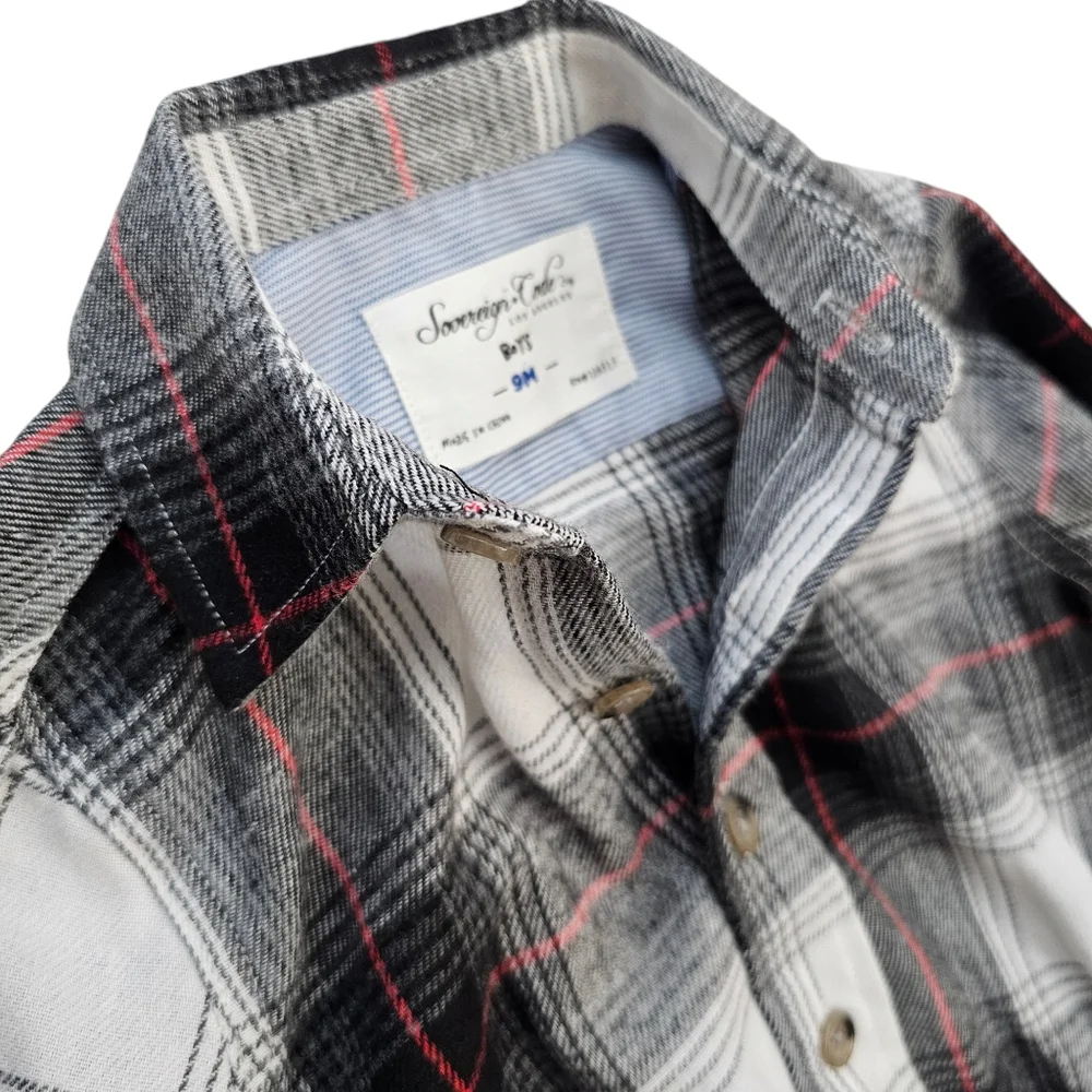 Nwot Sovereign Code Boys Black/Red/White/Gray Plaid Flannel Collared Onsie